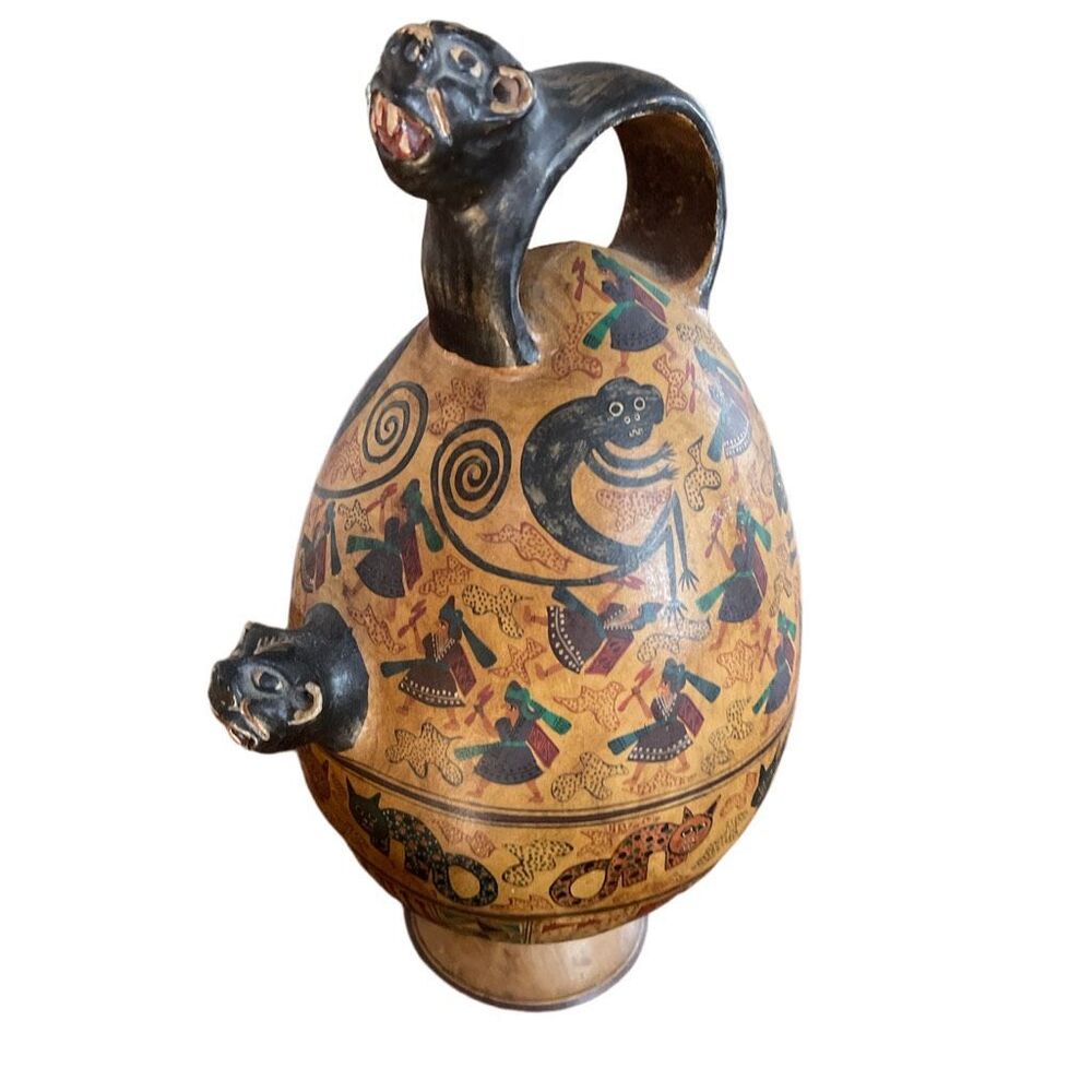 Stunning vintage Cusco Andes Mountains Peru beverage pot.